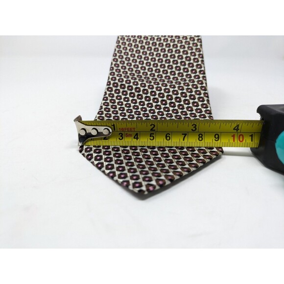 HUGO BOSS Men's Designer Silk Neck Tie Made In Italy Cream Brown Pink Geometric - Picture 6 of 6